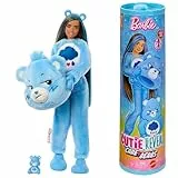 Barbie Cutie Reveal Care Bears Muñeca de moda y accesorios, incluye un disfraz del osito Quejoso y 10 sorpresas, incluidos el cambio de color y un osito en miniatura, JCN96