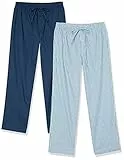 Amazon Essentials Pantalones de Pijama Largos de Popelina de Algodón Hombre, Pack de 2, Azul Estampado Geométrico/Añil, 3XL