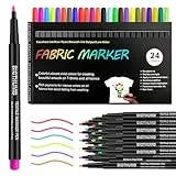 24 Rotuladores Textiles, Textil Permanente No Tóxica y Indeleble, Rotuladores para Tela con Punta Fina, Pintura Textil Pintura Para Tela para Camisetas, Bolsas, Tote Bag y Otros Tejidos