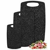 Vikcvcsc Set 3 Tabla Cortar Cocina, Tabla Cortar de Plástico Sin BPA, Cutting Board con Asas y Ranura para el Jugo, Chopping Board Antideslizante para Verduras/Frutas/Carnes, Negro