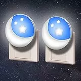 Annmore Luz Infantil Nocturna LED Enchufe Set de 2 Lámpara de Pared Noche, Luz Quitamiedos Estrella Automático para Habitación Bebé, Niños, Escalera, Pasillos, Baño