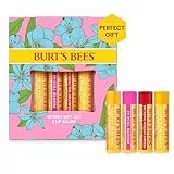 Burt's Bees Set de regalo de bálsamo labial, cera de abejas, fresa, piña tropical, pitahaya y limón, In Full Bloom, 4 x 4,25 gramos