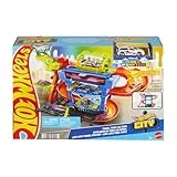 Hot Wheels City “Let's Race - ¡a correr!” Netflix -Túnel de lavado con giros Pista para coches de juguete, incluye 1 vehículo color shifter, +4 años (Mattel HTN80)