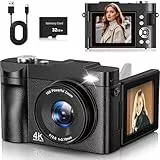 Cámara Digital 4K 50MP Cámara de Fotos Zoom Digital 16X Cámara Fotográfica 2.8' 180 ° Flip Pantalla Vlogging Cámara Compacta con Tarjeta De 32 GB para Principiantes Adolescentes
