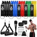 Fokky Gomas Elasticas Musculacion, 5 Diferentes Niveles de Bandas Elasticas Musculación con Anclaje para Puerta, Asas, Correa para Tobillo, Ideal para Pilates, Yoga, Desarrollo Muscular