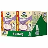 Hero Solo Papilla 8 Cereales, Sin Azúcares Añadidos, Nutrición Natural y Rica en Vitaminas, Sabor Natural para Bebés, a partir de 6 meses, 6 ud x 550gr