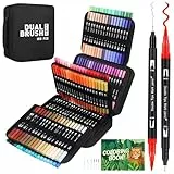 Sonlaryin Rotuladores Lettering 180 Colores, Doble Punta Brush Pen Kit con Libro Colorear, Rotuladore Punta Pincel Fina para Niños Adultos Graffiti, Mandalas, Caligrafía, Dibujo, Mandalas