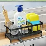 Kitstorack Soporte Esponja Fregadero, Soporte Estropajo Fregadero de Cocina, Organizador de Fregadero con Bandeja de Goteo Extraíble y Drenaje para Encimera, Organizador de Lavado (Negro)