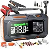 TREKURE 14 en 1 6500A Arrancador de Baterias de Coche, 160 PSI Arrancador de Coches con Compresor de Aire, Nuevo Kits de Emergencia con Luces Multimodo y Guantes Aislantes(para All Gas o 12L Diesel)