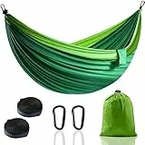 Hamaca de camping al aire libre, hamacas de paracaídas portátiles superligeras con dos correas de árbol, árbol de viaje de nailon individual (verde oscuro, 280 x 140 cm)