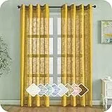 MRTREES Cortinas de Dormitorio Comedor Salon Cocina Habitacion 2 Piezas 140×245cm Visillos Amarillo Mostaza Translúcidas Modernas de Lino Aspecto con Ojales para Ventanas Sala para Niños Sala Cuarto