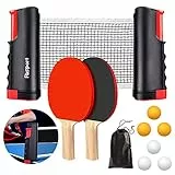 FBSPORT Sets de Ping Pong, Raquetas de Tenis de Mesa Professionales, 6 Pelotas, 1 Red Retráctil, 1 Bolsa, Tenis de Mesa Set para Entrenadores Adultos Niños Interior Exterior