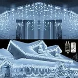 Qedertek Catena luminosa per esterni, 10,8 m, 432 LED, colore bianco, con telecomando, timer, 8 modalità, impermeabile, per balcone, ringhiera, decorazione natalizia