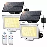SIGRILL 318 LED Focos Solares Exterior con Sensor de Movimiento, 2200mAh Luz Solar con 3 Modos, IP65 Lámpara Solar para Jardín (2 Paquetes - 318LED Blanco Cálido)