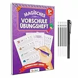 Cuaderno de ejercicios preescolar mágico a partir de 5 años para niños y niñas – [cuaderno + lápiz] – Cuaderno de escritura reutilizable para preescolar – aprender letras, aprender a escribir