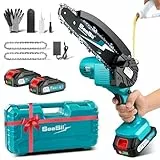 SEESII 6'' Mini Motosierra Bateria 4000mAh, 1100W Motosierra Eléctrica Bateria con Depósito Para El Aceite y Cadena Reemplazable, Motosierra Inalámbrica Portátil para Podar Árboles de Jardinería