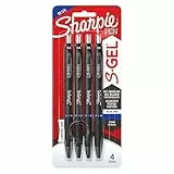 Sharpie® S Bolígrafos de gel, punta fina, 0,5 mm, barriles negros, tinta azul, paquete de 4 bolígrafos