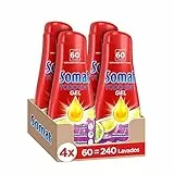 Somat Todo En 1 Gel Lima Y 60 Dosis (pack De 4, Total: 240 Lavados), Jabón Lavavajillas Con Gran Poder De Limpieza Para Ciclos Cortos, Vajilla Brillante, 1.08 l (Paquete de 4), Limón, 4320 Mililitro