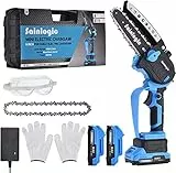 sainlogic 6 Pulgadas Mini Motosierra Bateria, Motosierra Eléctrica Inalámbrica de Una Mano Cerradura de Seguridad, Mini Motosierra Portátil con Batería para Jardinería y Poda de Árboles