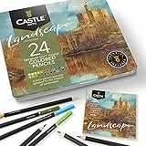 Castle Arts - Set temático de 24 lápices de colores perfectos para 'Paisajes'. Con núcleos de colores suaves y de, un rendimiento superior de mezcla y estratificación que logra excelentes resultados
