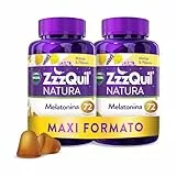 ZzzQuil Natura Gummies de Melatonina 1mg con Valeriana, Camomila, Vitamina B6 y Extractos de Plantas, Complemento Alimenticio para dormir sabor Mango y Plátano, 2x72 Gummies