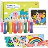 Aszaui Pintura de Arena de Colores,24 Paquetes de Tarjetas de Pintura de Arena con 12 Botellas de Arena de Colores para Niños Arte de Papel,para Manualidades, Juguetes de Educación Temprana