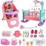 deAO Mi Primera Muñeca Bebé Conjunto, 21 Piezas Set de Accesorios para Muñecas Bebé con Muñeca de 29cm con Pijama, Cuna, Trona, Orinal y Alimentación Accesorios, Juego de rol Educativo (bebé Negro)