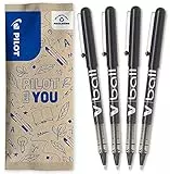 PILOT Caja de 4 VBall 05 - Bolígrafos roller con tinta líquida - Bolígrafos con punta cónica Fina para Escritura Suave y Precisa - Secado rápido, antimanchas - Negro - Punta Fina (0,5mm)