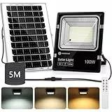 Aigostar - Foco solar exterior con mando a distancia，Cable de 5m.8000mAH，Batería de gran capacidad y gran panel solar.regulable 3000/4000/6500K. Uso interior/exterior IP66:jardín，patio，camino