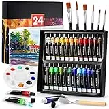 DazSpirit Set Pintura Acrilica, 24 Tubos de Pinturas Acrilicas 12ml para Lienzos Madera Y Manualidades, con 6 Pinceles, Raspador Y Paleta, Pintura Acrílica Para Adultos, Niños, Artistas Principiantes