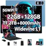 2025 Newest Android 14 Tablet 10 Pulgadas, 22GB RAM+128GB ROM/TF 2TB ,GPS ,5G+2.4G WiFi,Octa-Core 2.0GHz,8000mAh | Cuerpo Metálico | Widevine L1 | GMS Tablet 2 en 1 con Teclado, Funda y Ratón - Azul