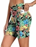 Ekouaer Bañador de Cintura Alta para Mujer con Bolsillos Cortos de Secado Rápido Pantalones Cortos de Natación