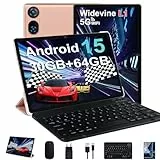 DMOAO Tablet 10 Pulgadas Android 15 con Gemini AI, 30 GB RAM + 64 GB ROM(2 TB Expansión), 5G WiFi, GPS, Widevine L1, Octa-Core, BT 5.0, 6000mAh, USB-C, FHD Tablet con Teclado+ Ratón + Funda, Oro