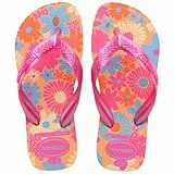 Havaianas - Kids Flores, Chanclas, Cómodas, Duraderas y Divertidas, Suela con Estampado Floral, Tiras Metalizadas y Suela Antideslizante, Niñas, Peach, 23/24 EU