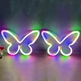 2 señales de luz de neón LED, letreros de neón de mariposa, luces nocturnas para el hogar, lámparas decorativas para dormitorio de niños, arte de pared, regalo romántico de cumpleaños de Navidad