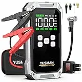 YUSMAN Arrancador de Baterias de Coche con Compresor de Aire, 12V 7000A Arrancador Coche Portatil con Inflador de 150 PSI (para All Gasolina o 10L Diesel), Linterna LED de Emergencia