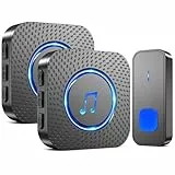 SURFOU Timbre Inalámbrico Exterior Interior Impermeable, Campainha Sem Fios Exterior con 2 Receptores, Kit Wireless Doorbell Puerta para Casa 400M de Alcance con 55 Melodías, 5 Volumen, Indicador LED