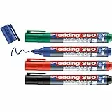 edding 360 marcador para pizarras blancas - multicolor - juego de 4 rotuladores - punta redonda 1,5-3 mm - rotulador para pizarra blanca, borrado en seco - flipchart, tablón de notas - recargable