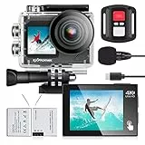 Exprotrek Cámara Deportiva 4K con Pantalla táctil, 4K 30fps,cámara subacuática Impermeable de 40 m,cámara Deportiva con Control Remoto y Kit de Accesorios para Casco