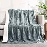 CURECURE Manta Eléctrica Throw Acogedora Manta de Franela, 6 Niveles de Calefacción y Apagado Automático de 6 Horas, 130 * 180 cm Manta de Tamaño Doble, Controlador Desmontable-Gris Claro