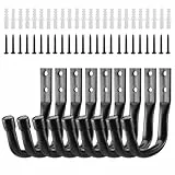 Homshsjhkis 9 Pcs Gancho Pared de Garaje Resistentes, Ganchos para Colgar Alto Rendimiento en Forma J, Gancho Soporte Bicicletas Pared Antideslizante para Herramientas Eléctricas Escaleras, Negro