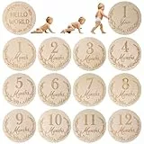 DBREAKS Tarjetas de Hitos Mensuales para Bebés, Bebés Tarjetas Primer Año Crecimiento 14 Piezas, juegos de regalo para baby shower y recién nacidos（Números arábigos）
