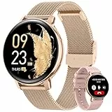 Sanorum Reloj Inteligente Mujer, 1.39'' Smartwatch Mujer con Llamadas, Función Femenina, 120+ Modos Deportivos, 24H Pulsometro SpO2, Monitor de Sueño, Podómetro, Smartwatch para iOS Android Oro Rosa
