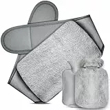 Gucass Botella de Agua Caliente 3 in 1, Bolsa de Agua Caliente con Funda de Cintura Suave, 1 L Bolsa Agua Caliente de Goma para Cuello y Hombro, Espalda, Piernas, Cintura Cálida, Dolor Menstrual(Gris)