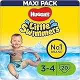 Huggies Little Swimmers Pañales Bañadores para Bebé Talla (3-4), Barreras Anti-Escapes para Una Máxima Protección en el Agua, 20 Pañales Desechables