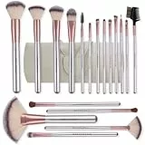 PORTENTUM Brochas de maquillaje Profesional 18 Piezas - set de Pinceles de Maquillaje con Estuche de Viaje Mango de Madera Cepillo Kabuki de Fibra Sintética