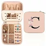 FIDWALL Joyero Viaje, Joyero con Monograma, Joyero Pequeño, Pequeño Joyero de Viaje con Espejo, Regalo de Cumpleaños para Mujer, BáSico de Viaje, Ideal para El Cumpleaños de la Madre(C)