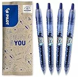 PILOT - Caja de 4 B2P Gel - Roller Retráctil y Recargable - Hecho con Botellas de Plástico Recicladas - Tinta de Gel para una Comodidad de Escritura óptima - Begreen - Azul - Punta Media