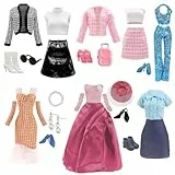 Ropa y Accesorios Compatible con Barbie Ropa, Incluye un Abrigo de mil pájaros, 5 Conjuntos de Ropa de Invierno y 6 Pares de Zapatos, una Maleta, un Bolso y un par de Gafas
