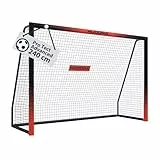 HUDORA Portería de Fútbol Pro Tect Advanced - para Exteriores, con Red, Resistente a la Intemperie, para niños y Adultos – Montaje Sencillo – Pared de Tiro Cremalleras y Velcro, Negra,240 x 160